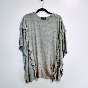 Rae Mode grey poncho with ruffle front, one size